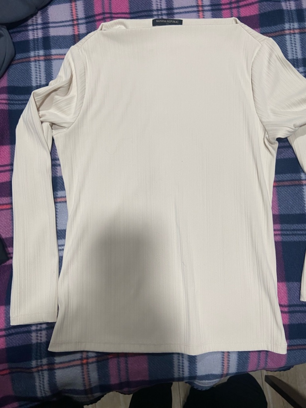 White,long-sleeved boat neck blouse from Banana Republic. (M)